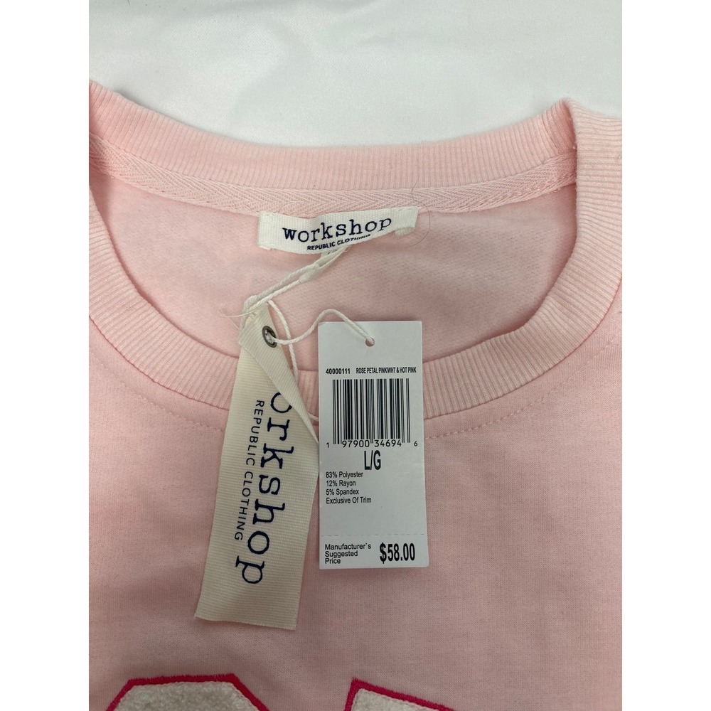 Workshop Republic Clothing Love Appliqué Pink Crewneck Sweatshirt Women's Large - Picture 5 of 8